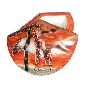 Hand Carved Stone Trinket Box Kenyan Soapstone Giraffe Safari African Folk Art